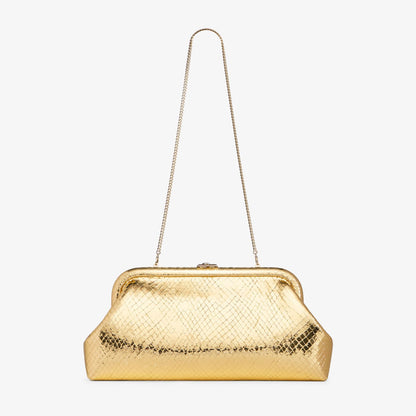 Skylar Gold Candy Wrap Leather Clutch with Square JC Clasp