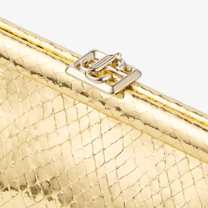 Skylar Gold Candy Wrap Leather Clutch with Square JC Clasp