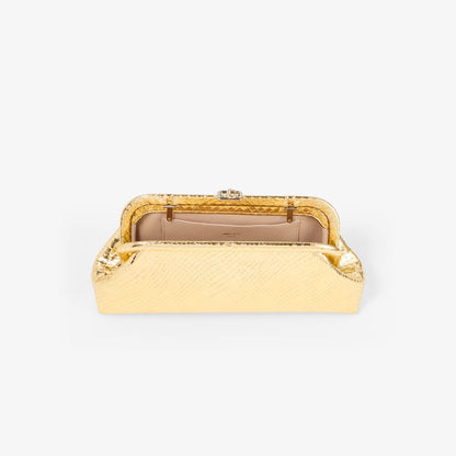 Skylar Gold Candy Wrap Leather Clutch with Square JC Clasp