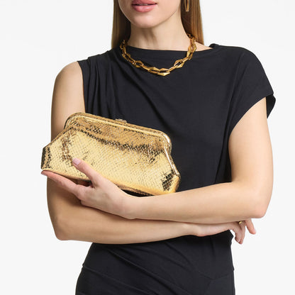 Skylar Gold Candy Wrap Leather Clutch with Square JC Clasp