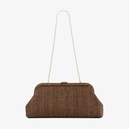 Skylar Tan Fine Raffia Clutch Bag with Square JC Clasp