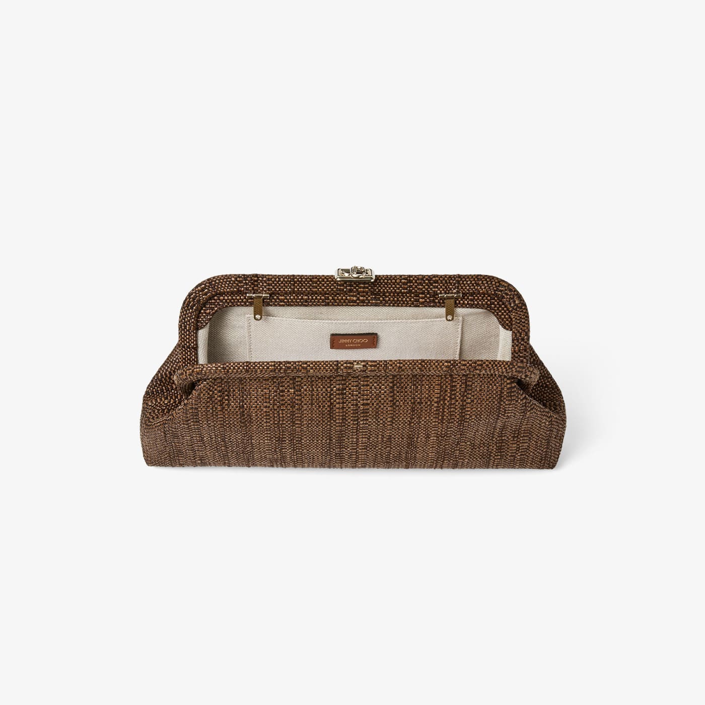 Skylar Tan Fine Raffia Clutch Bag with Square JC Clasp