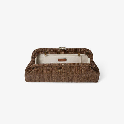 Skylar Tan Fine Raffia Clutch Bag with Square JC Clasp