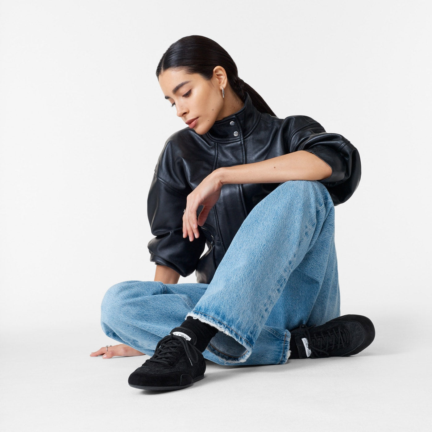Sunny F Black Leather Mix and Jimmy Choo Lace Low Top Trainers