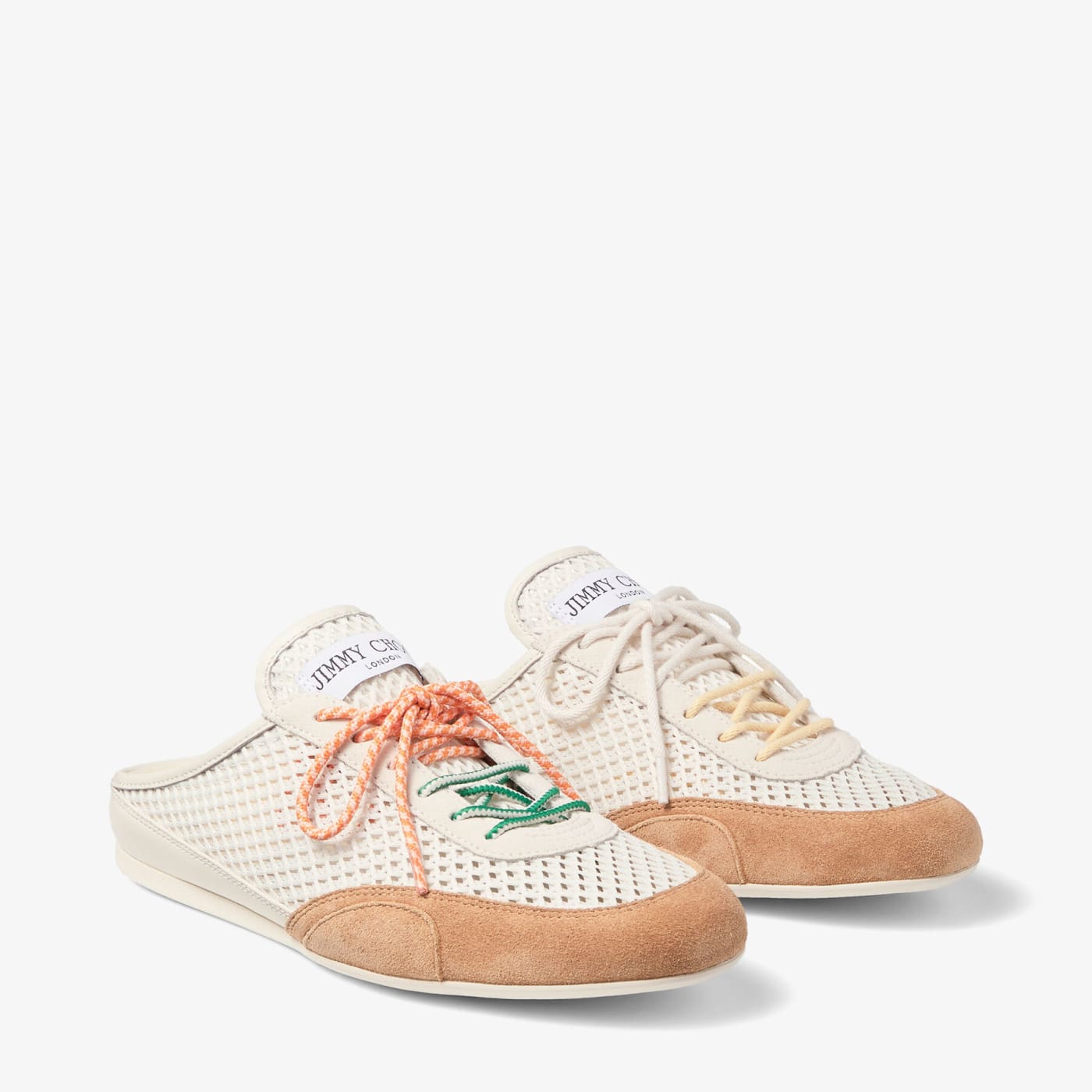 Sunny Mule F Latte and Toffee Leather Mix and Diamond Mesh Low Top Trainers