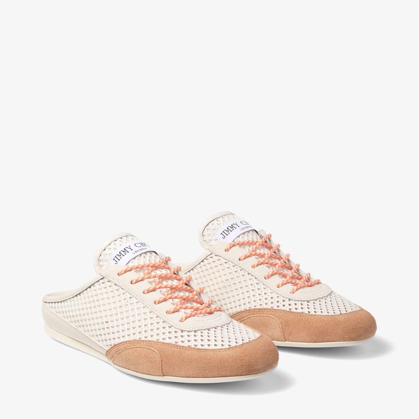 Sunny Mule F Latte and Toffee Leather Mix and Diamond Mesh Low Top Trainers
