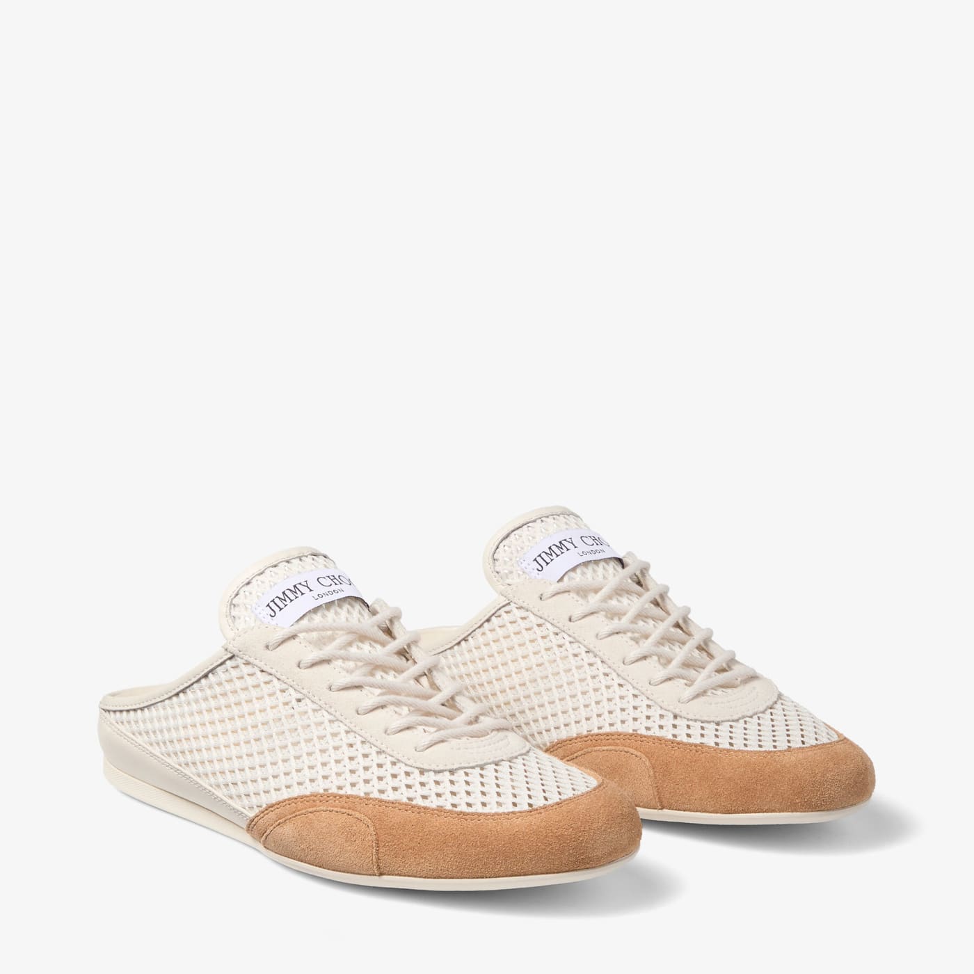 Sunny Mule F Latte and Toffee Leather Mix and Diamond Mesh Low Top Trainers