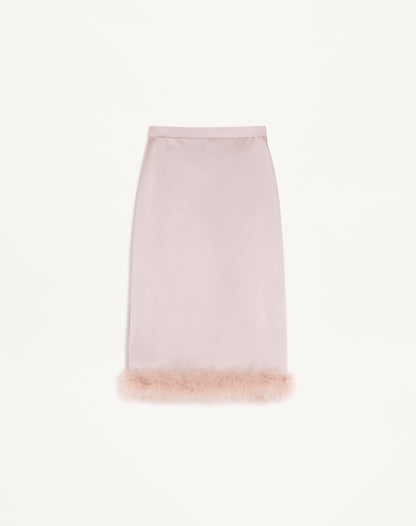 Satin Midi Skirt With Feathers