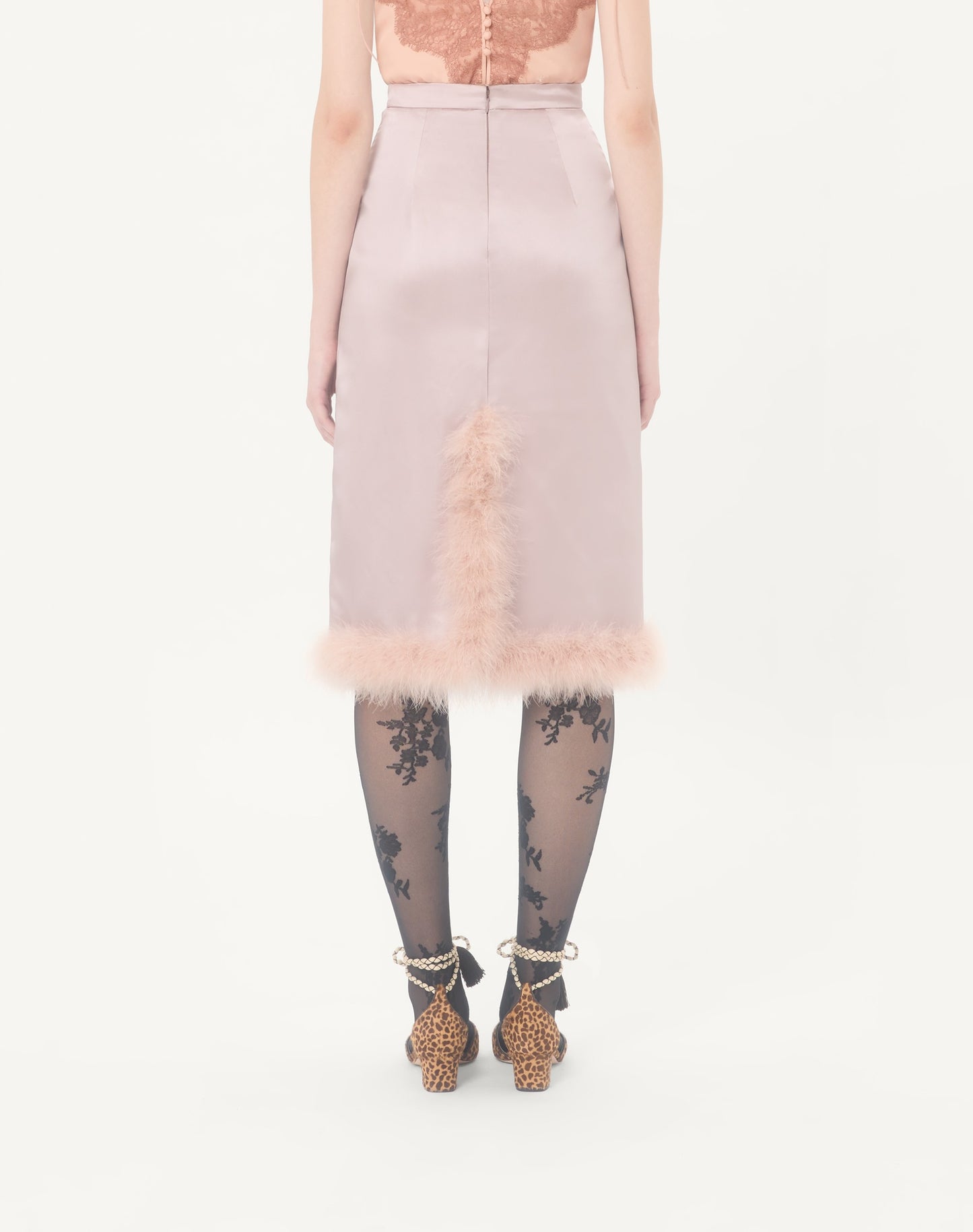 Satin Midi Skirt With Feathers