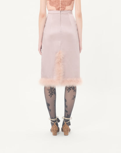 Satin Midi Skirt With Feathers