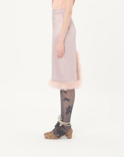 Satin Midi Skirt With Feathers