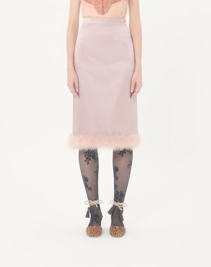 Satin Midi Skirt With Feathers