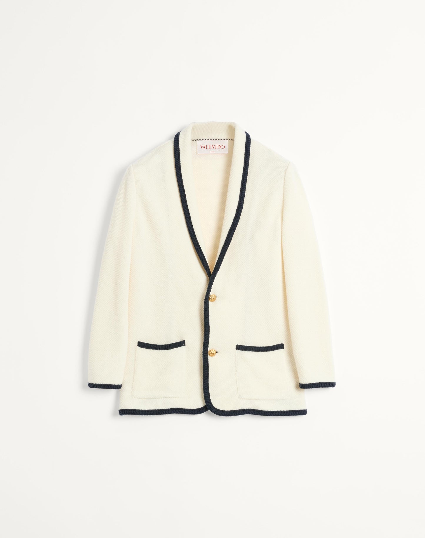 Single-breasted Wool And Cotton Jacket With Torchon Piping