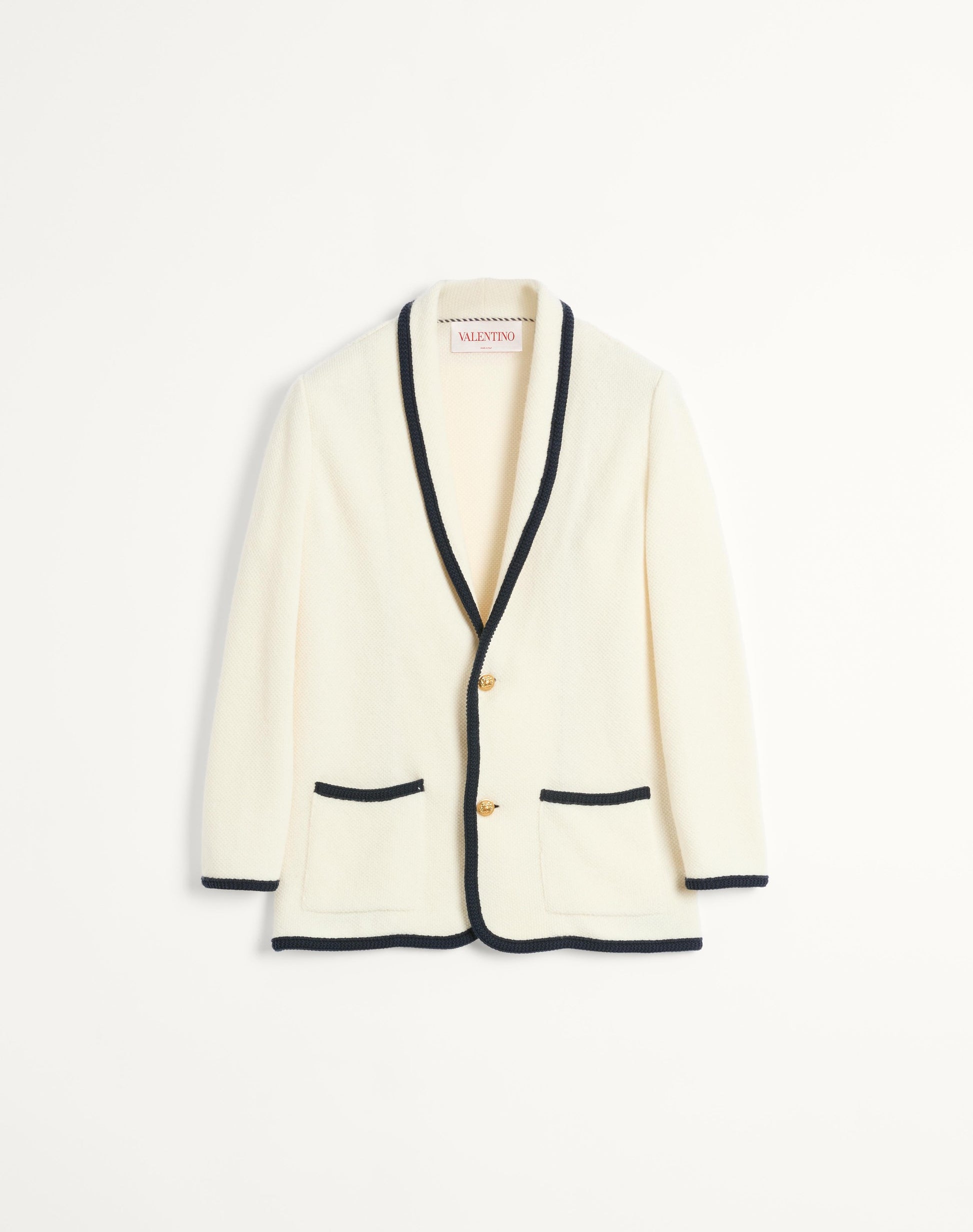 Single-breasted Wool And Cotton Jacket With Torchon Piping