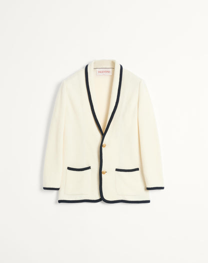 Single-breasted Wool And Cotton Jacket With Torchon Piping