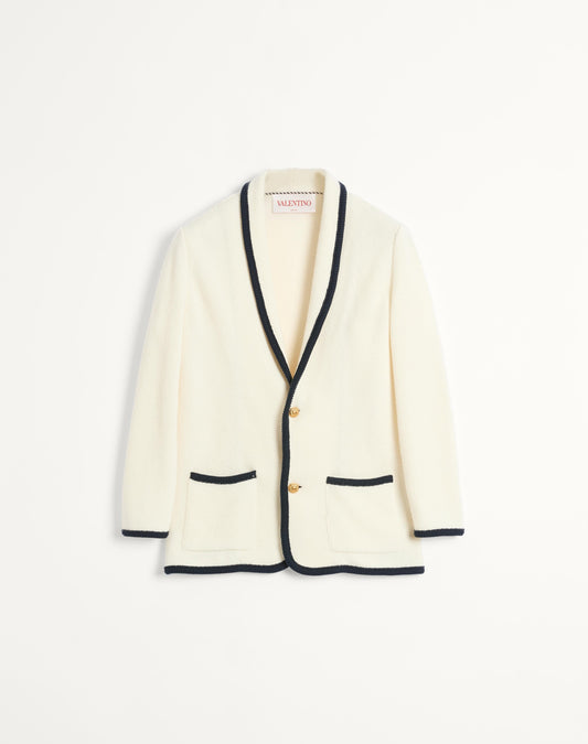 Single-breasted Wool And Cotton Jacket With Torchon Piping
