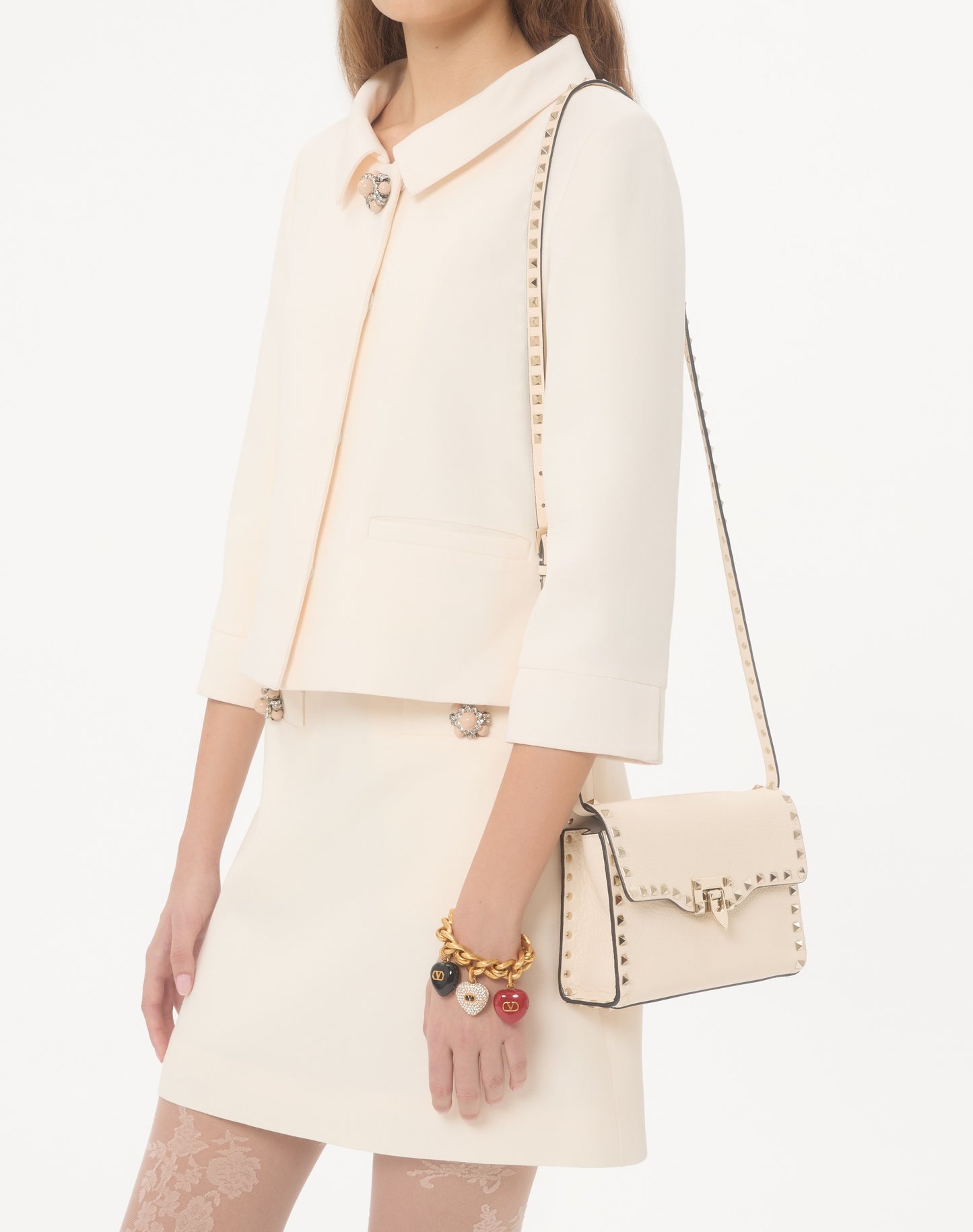 Small Rockstud Grainy Calfskin Crossbody Bag