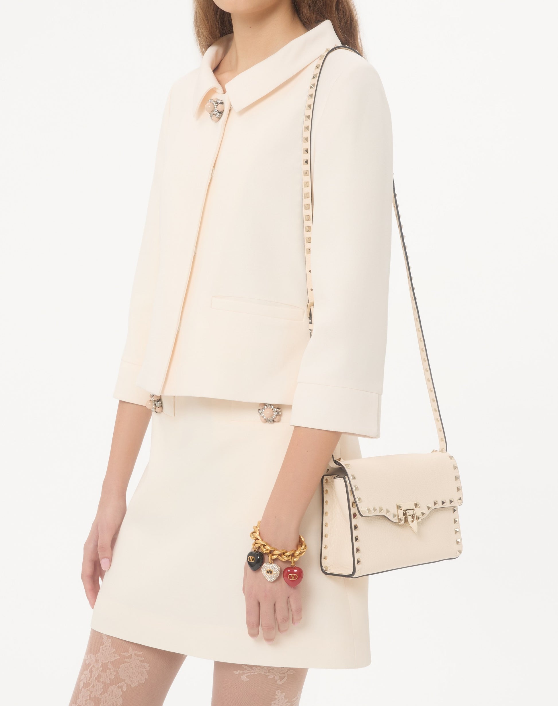 Small Rockstud Grainy Calfskin Crossbody Bag