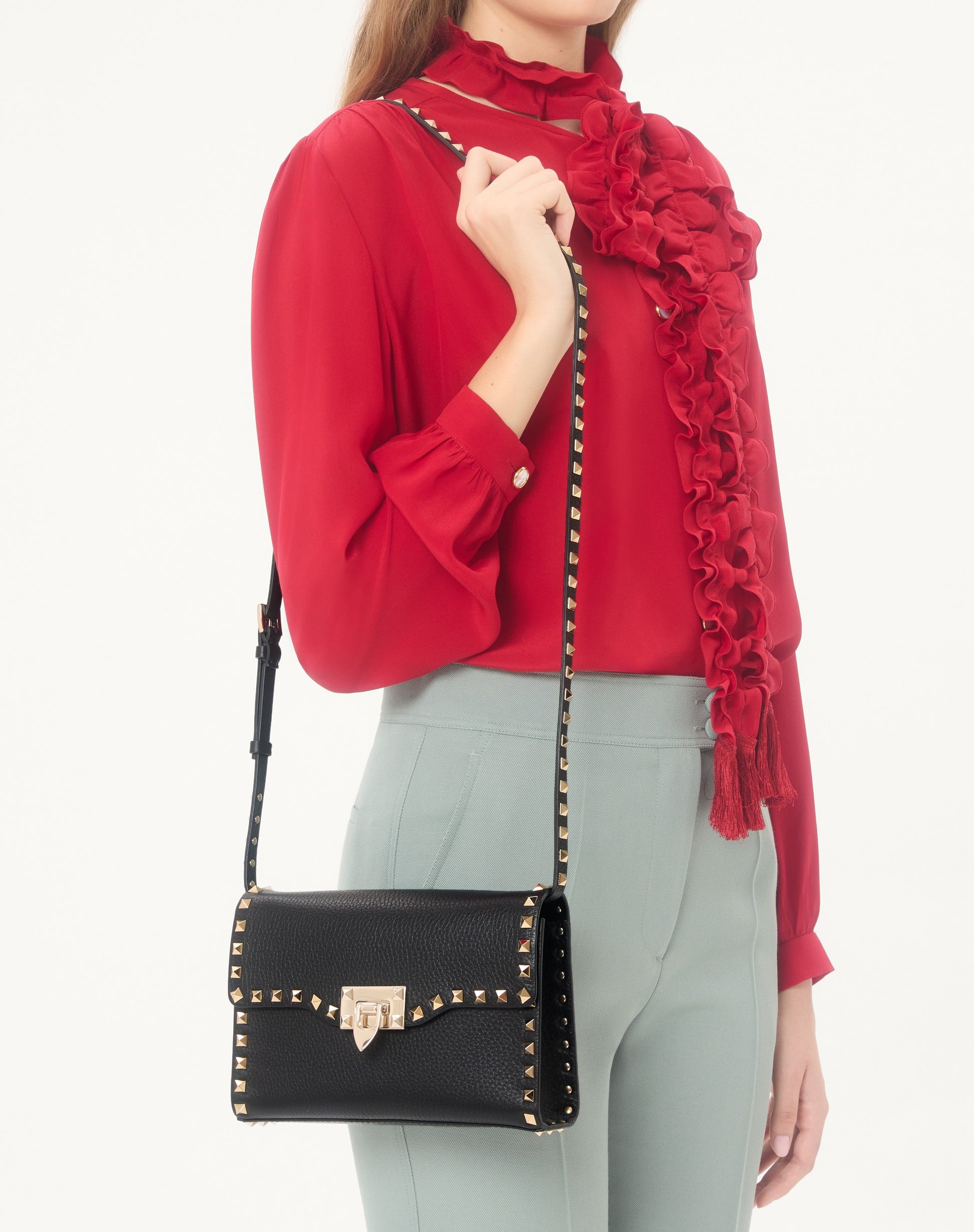 Small Rockstud Grainy Calfskin Crossbody Bag