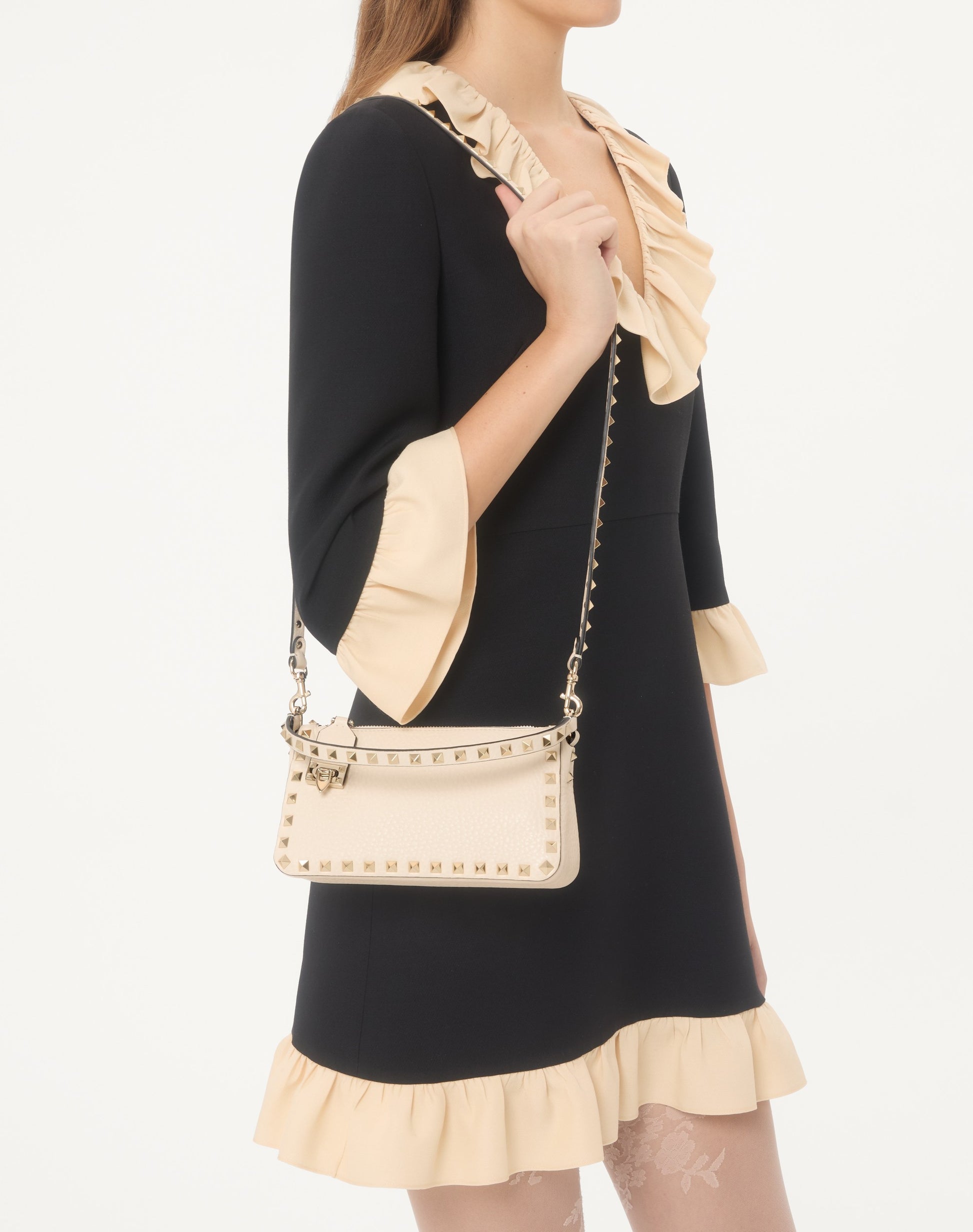 Small Rockstud Grainy Calfskin Crossbody Bag