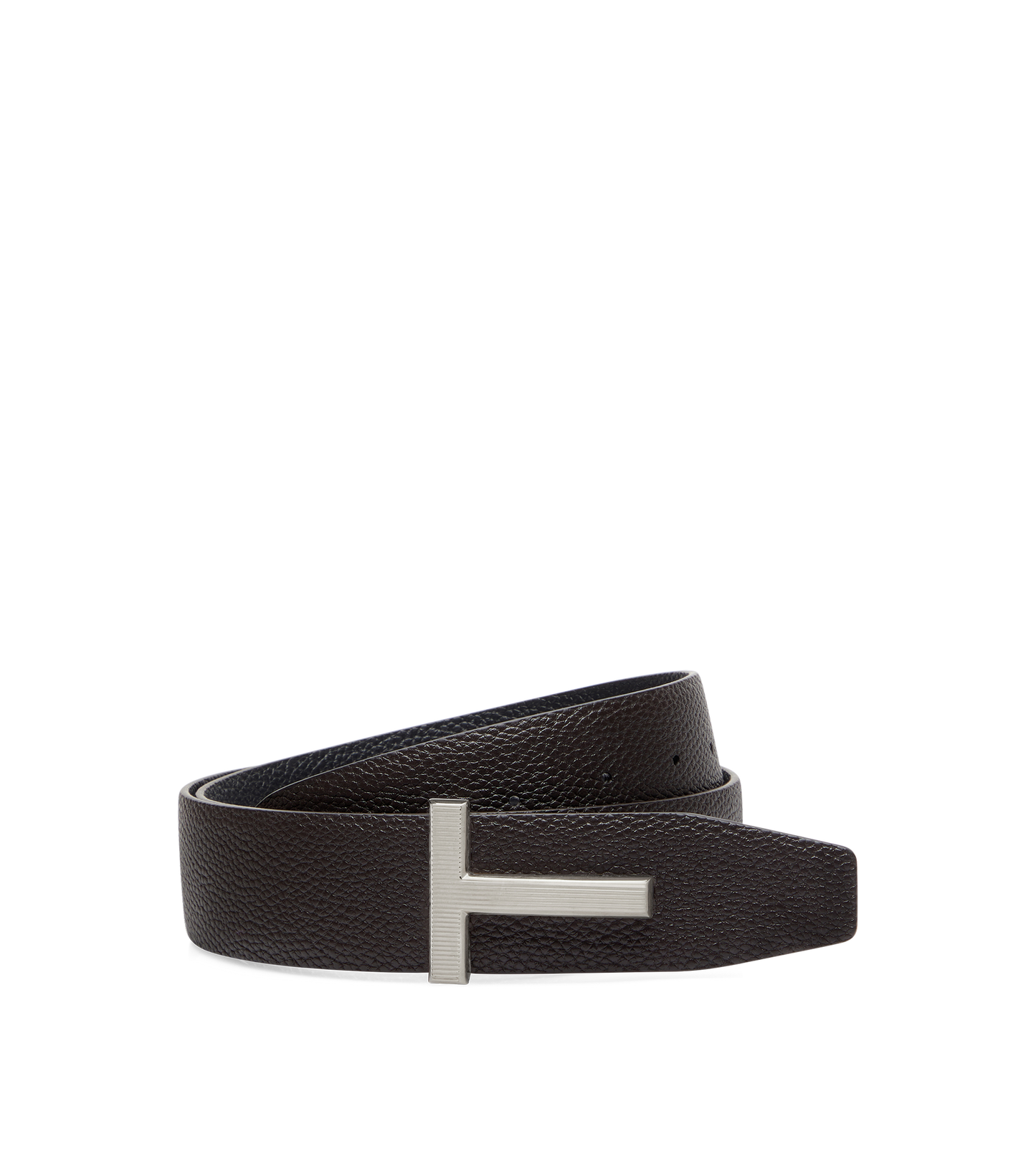 Grain Leather Ridge Buckle T Belt
