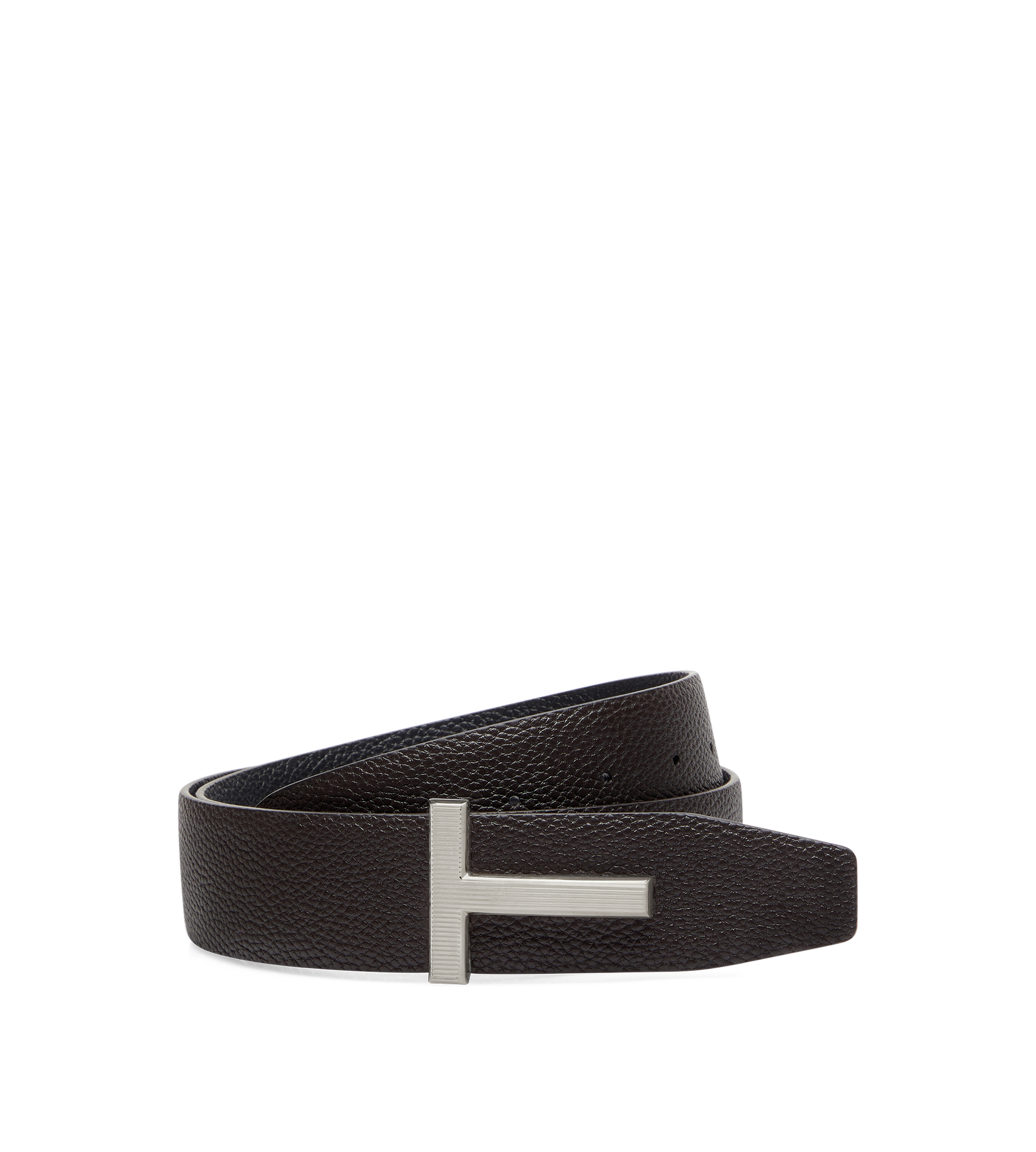 Grain Leather Ridge Buckle T Belt