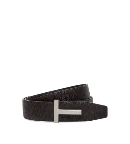 Grain Leather Ridge Buckle T Belt