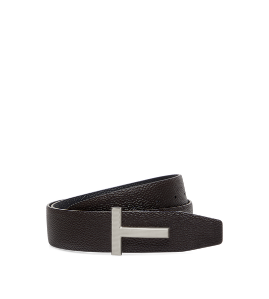 Grain Leather Ridge Buckle T Belt