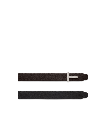 Grain Leather Ridge Buckle T Belt