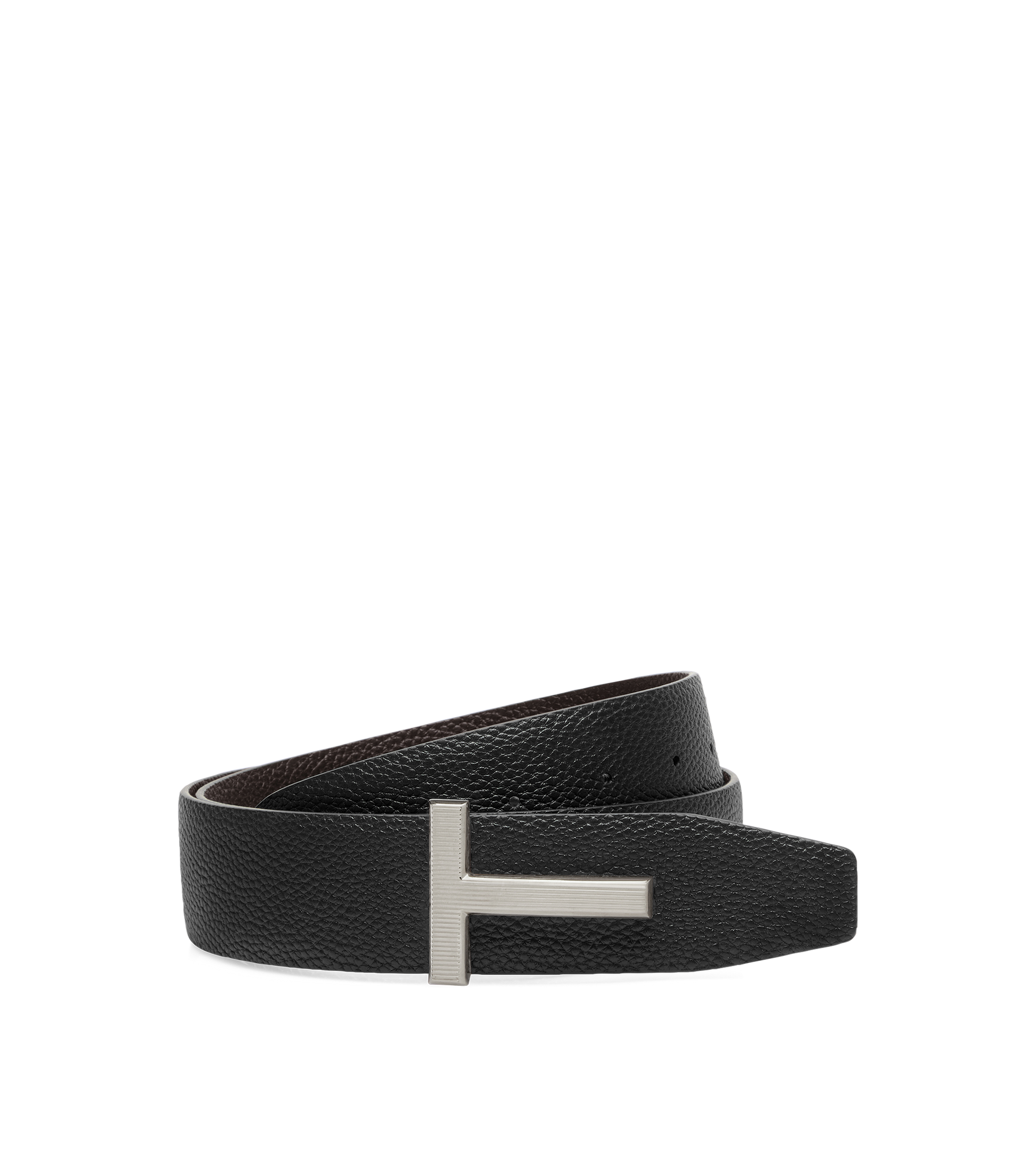 Grain Leather Ridge Buckle T Belt