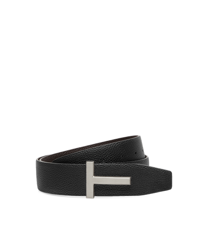 Grain Leather Ridge Buckle T Belt