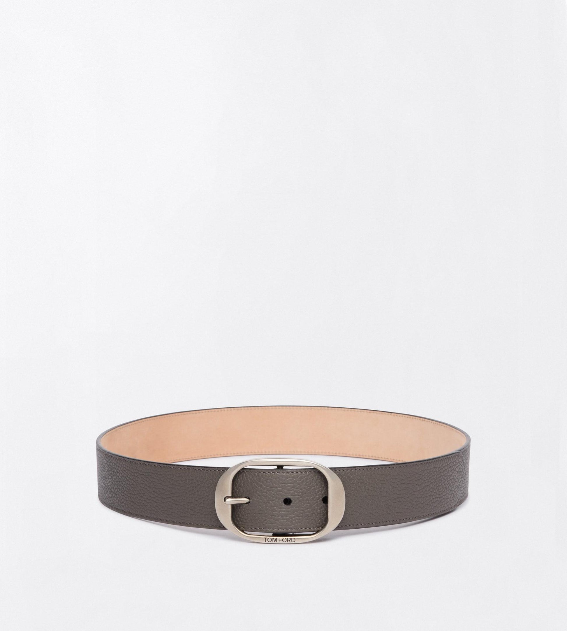 Grain Leather Oval Buckle Belt