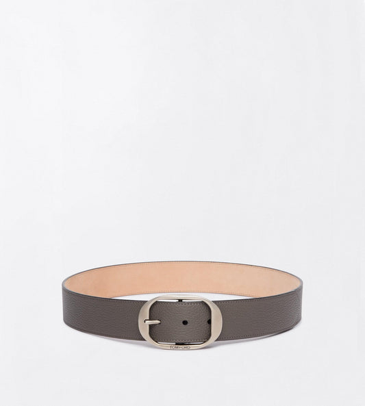 Grain Leather Oval Buckle Belt