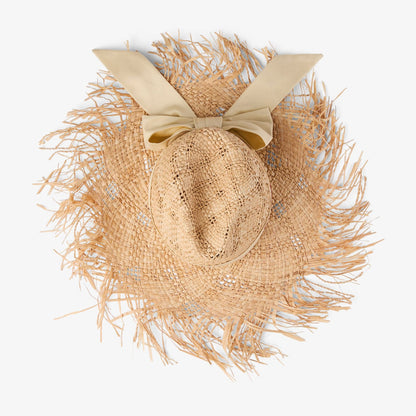 Thalia Small Natural Raffia Hat with Ribbon Bow