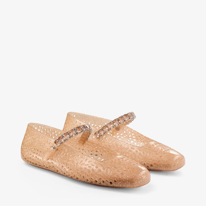The Jelly Light Toffee Jelly Ballerina Flats with Crystal Embellishment