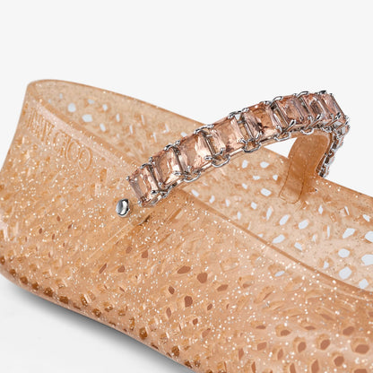 The Jelly Light Toffee Jelly Ballerina Flats with Crystal Embellishment