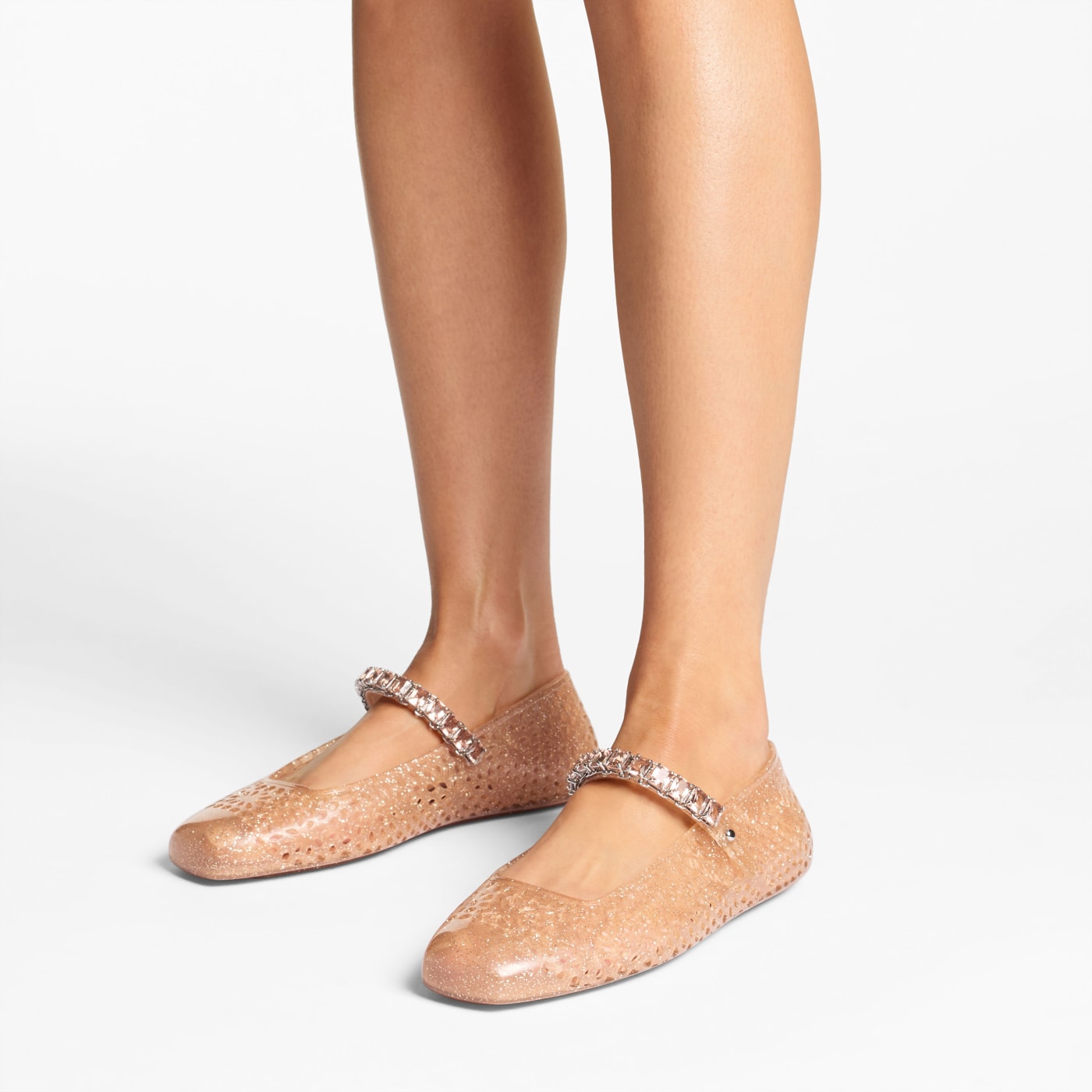 The Jelly Light Toffee Jelly Ballerina Flats with Crystal Embellishment