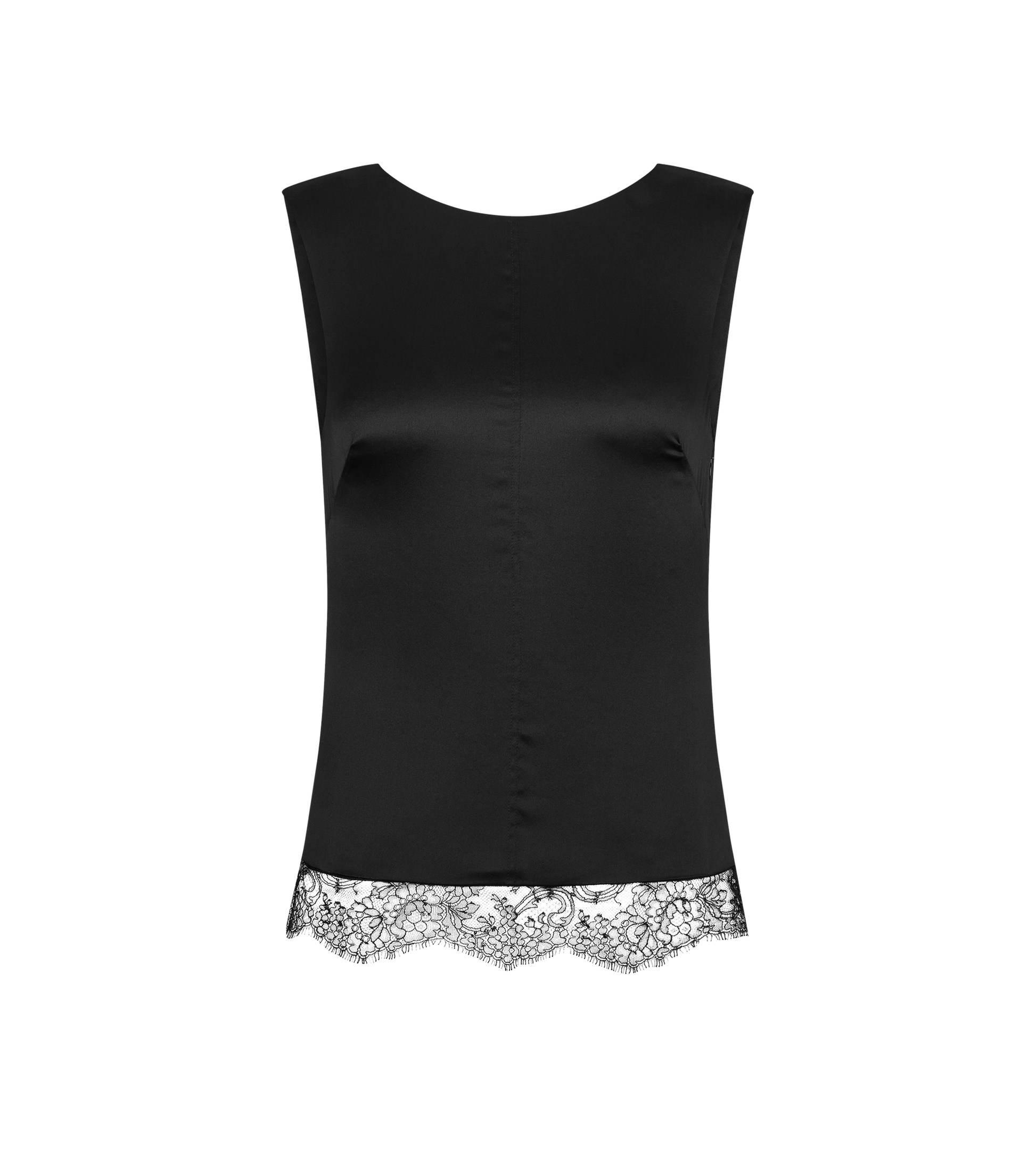 Sleeveless Silk Top With V-Back And Lace Inserts