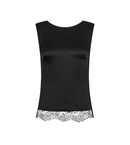 Sleeveless Silk Top With V-Back And Lace Inserts