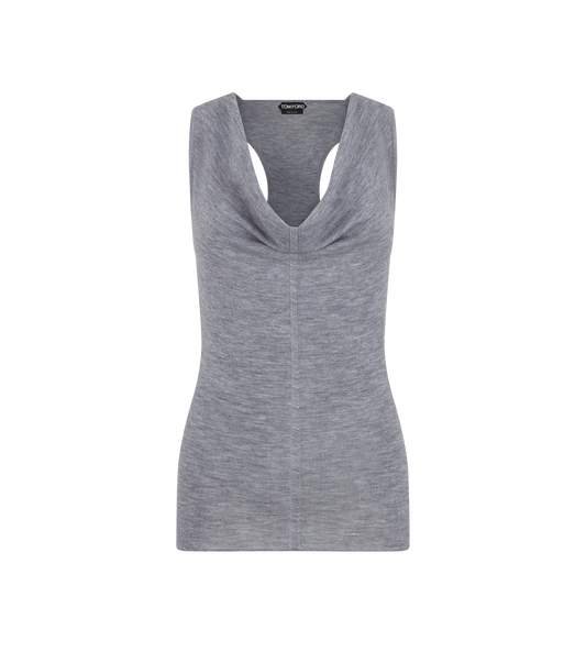 Merino Wool Rib Knit Cowl Collar Tank Top