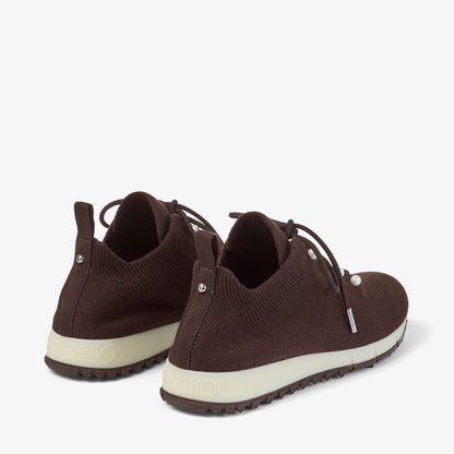 Veles Chocolate Cashmere Melange Knit Trainers with Pearl Buttons
