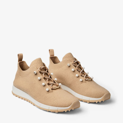 Veles Chai Cashmere Melange Knit Trainers with Pearl Buttons