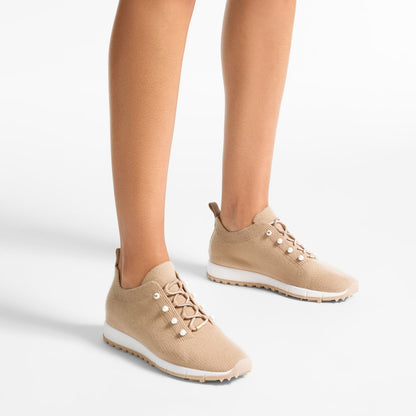 Veles Chai Cashmere Melange Knit Trainers with Pearl Buttons