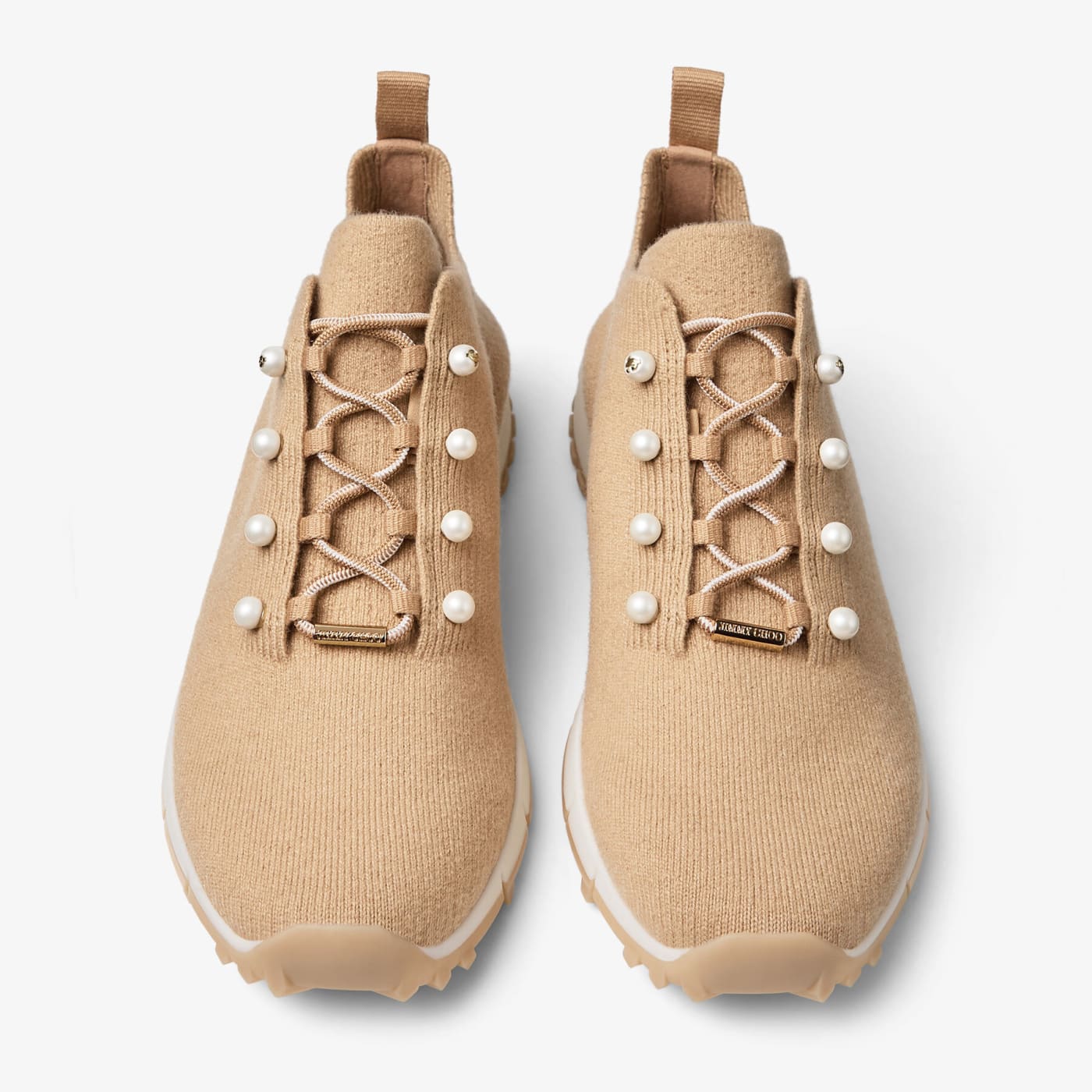 Veles Chai Cashmere Melange Knit Trainers with Pearl Buttons