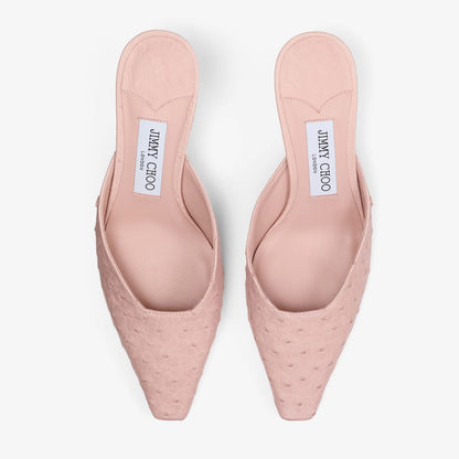 Vivi 65 Rose Ostrich Leather Mules