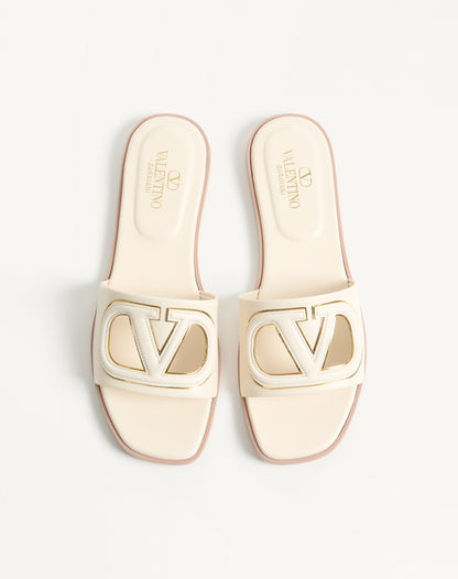 Vlogo Cut-out Calfskin Slide Sandal