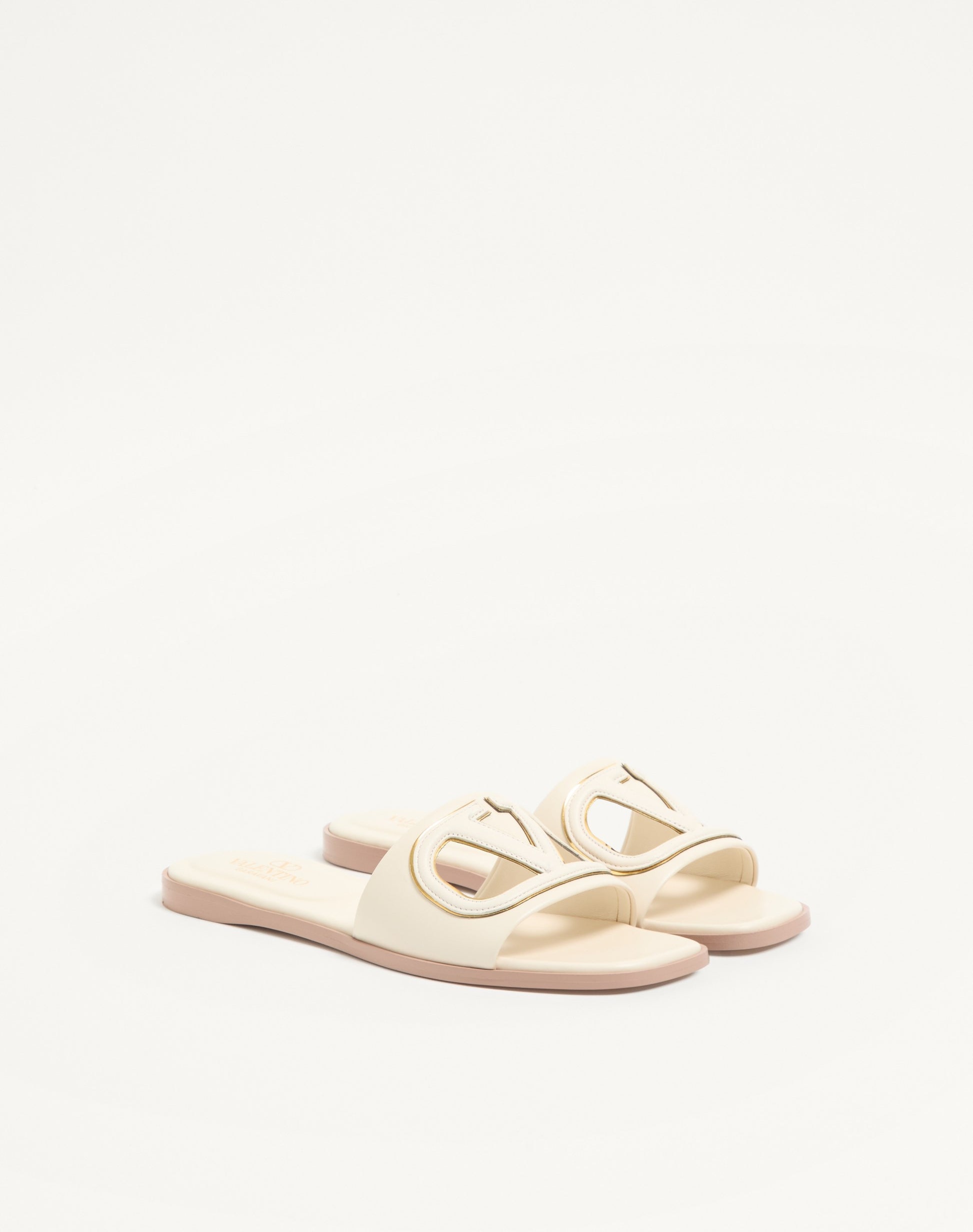 Vlogo Cut-out Calfskin Slide Sandal