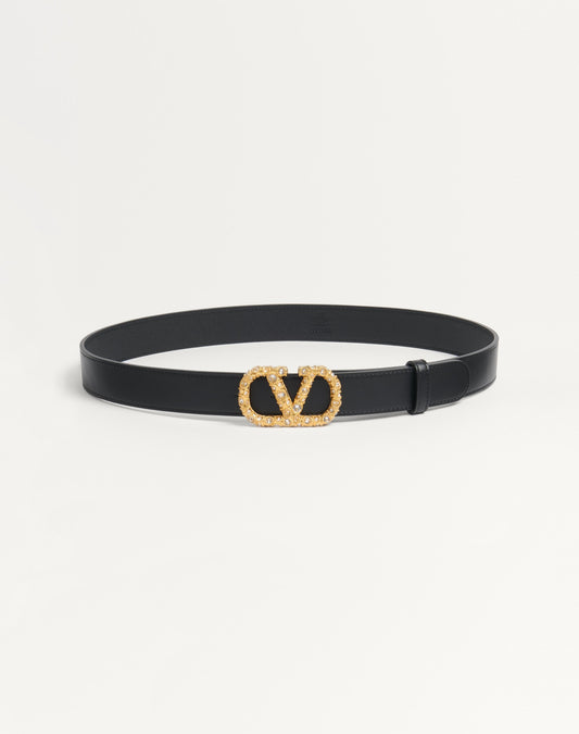 Vlogo Signature Belt In Shiny Calfskin With Crystals 30 Mm