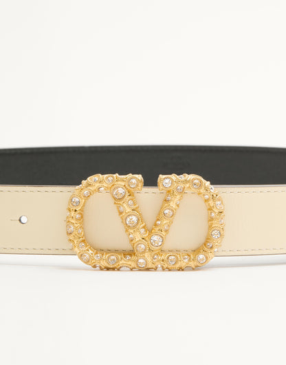 Vlogo Signature Belt In Shiny Calfskin With Crystals 30 Mm