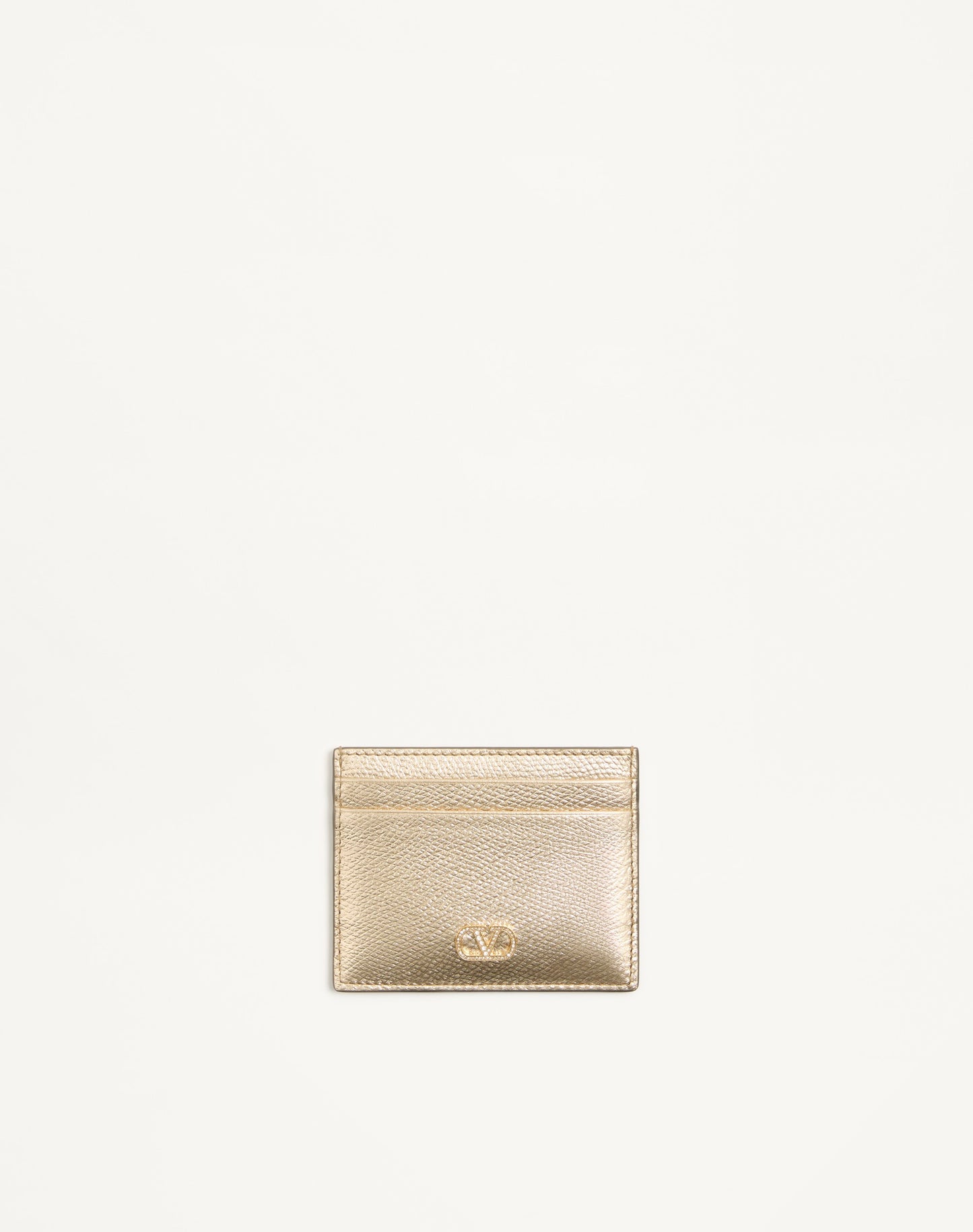 Vlogo Signature Card Holder In Laminated Grainy Calfskin With Jewel Logo